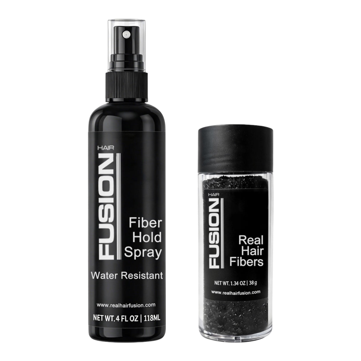 Hair Fusion Hair Fiber & Hold Spray Bundle – 38g Real Human Hair Fibers + Water-Resistant Fiber Hold Spray