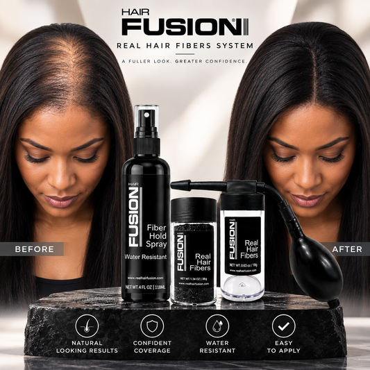 Hair Fusion Complete Hair Fiber Kit – 38g Real Hair Fibers, Fiber Hold Spray & Precision Spray Applicator